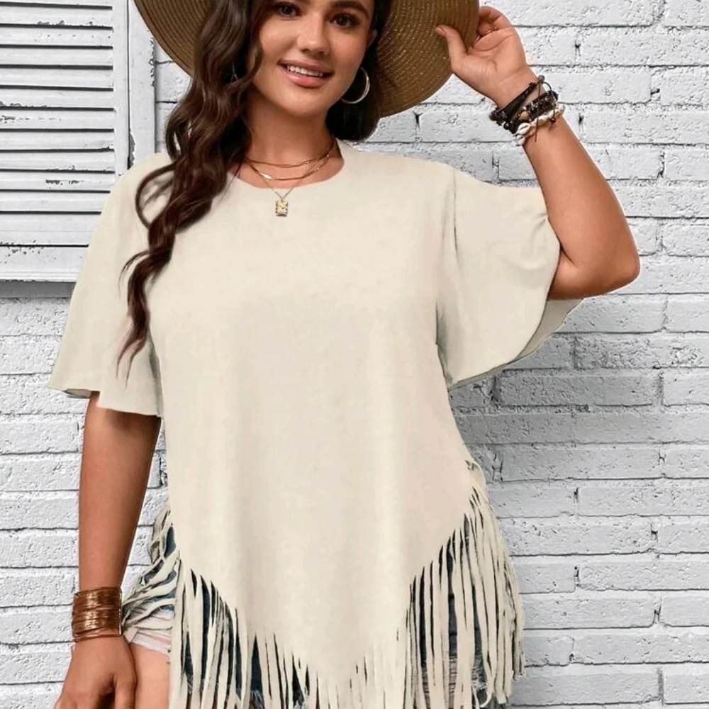 Women's Cream Fringe Top - Picture 1 of 5